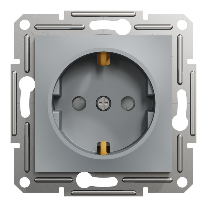 Розетка з заземленням, з захисними шторками Asfora сталь, Schneider Electric [EPH2900262]