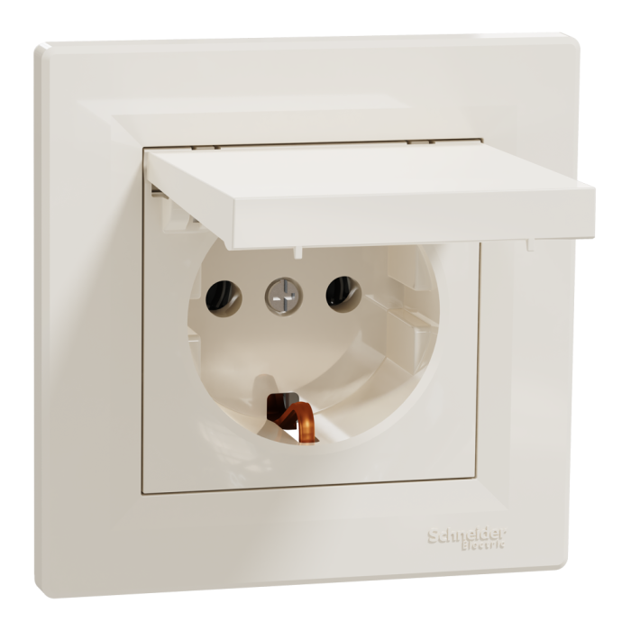 Розетка з кришкою, з заземленням крем Asfora, Schneider Electric [EPH3100123]