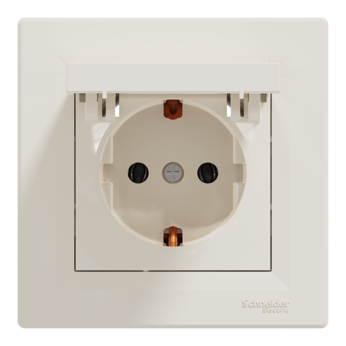 Розетка з кришкою, з заземленням крем Asfora, Schneider Electric [EPH3100123]