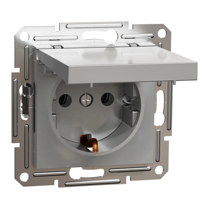 Розетка з кришкою, з заземленням Asfora алюміній, Schneider Electric [EPH3100161]