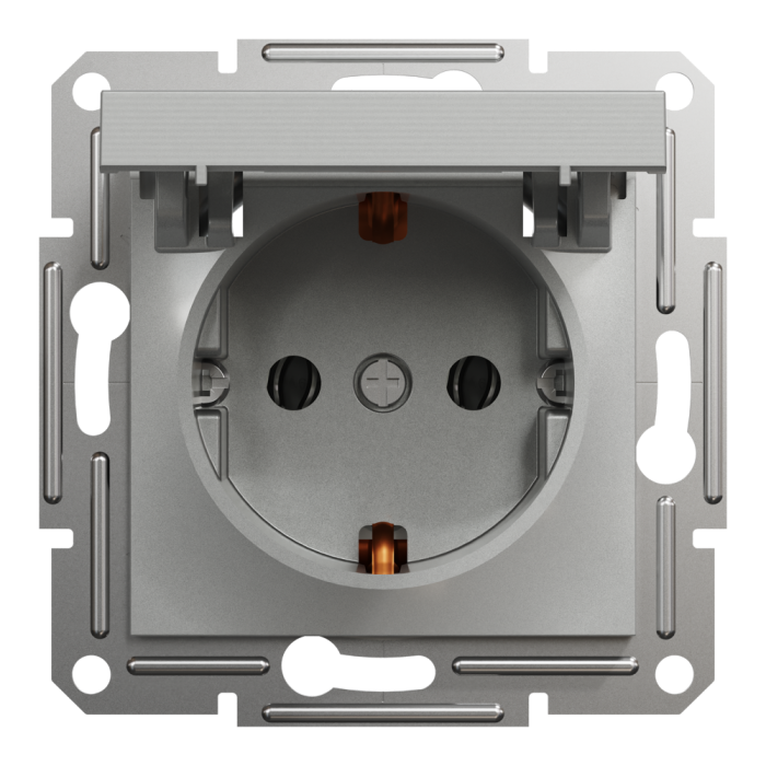 Розетка з кришкою, з заземленням Asfora алюміній, Schneider Electric [EPH3100161]