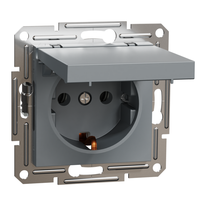 Розетка з кришкою, з заземленням Asfora сталь, Schneider Electric [EPH3100162]
