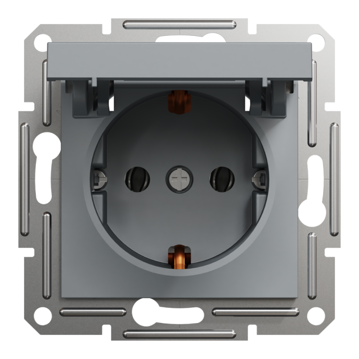 Розетка з кришкою, з заземленням Asfora сталь, Schneider Electric [EPH3100162]