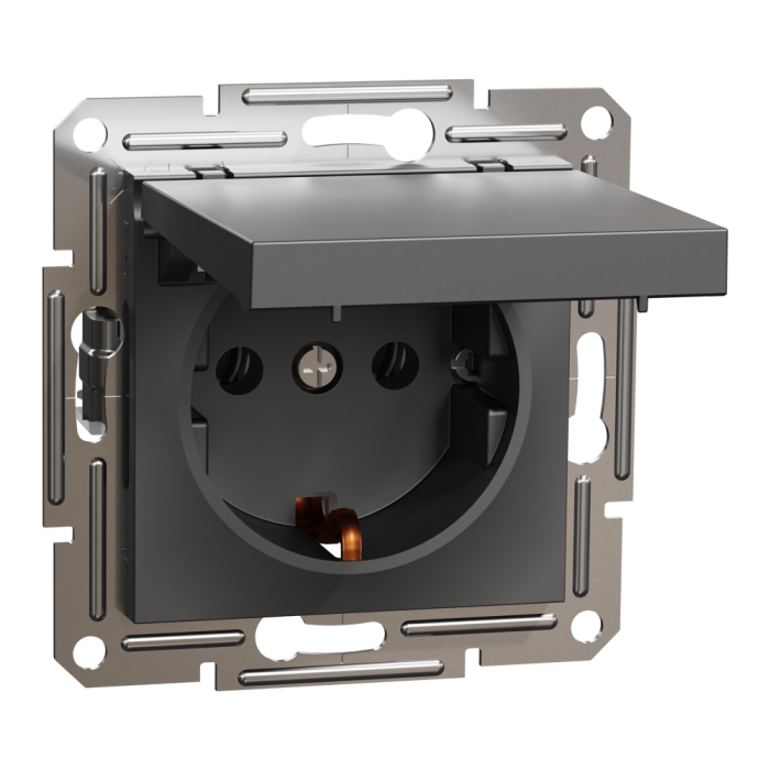 Розетка з кришкою, з заземленням Asfora антрацит, Schneider Electric [EPH3100171]