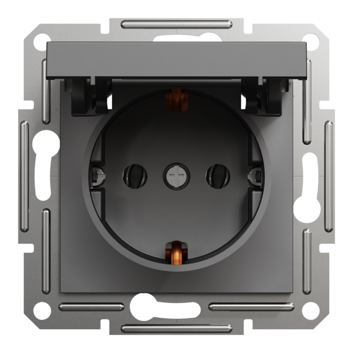 Розетка з кришкою, з заземленням Asfora антрацит, Schneider Electric [EPH3100171]