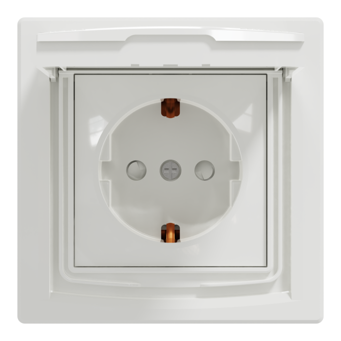 Розетка IP44 з кришкою, з заземленням, з захисними шторками, біла Asfora, Schneider Electric [EPH3100321]