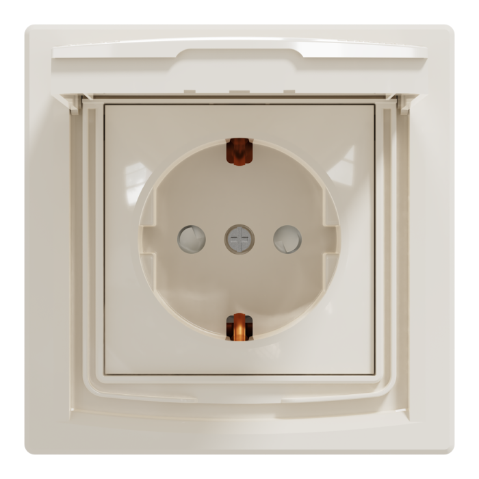 Розетка IP44 з кришкою, з заземленням, з захисними шторками, крем Asfora, Schneider Electric [EPH3100323]