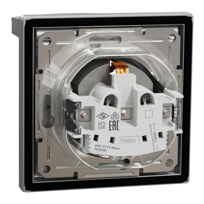 Розетка IP44 з кришкою, з заземленням, з захисними шторками, алюміній Asfora, Schneider Electric [EPH3100361]