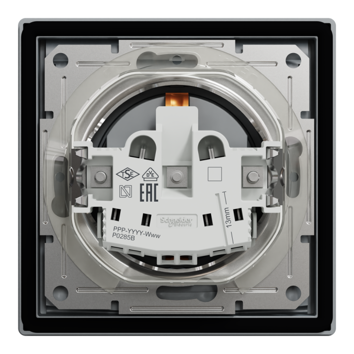 Розетка IP44 з кришкою, з заземленням, з захисними шторками, сталь Asfora, Schneider Electric [EPH3100362]