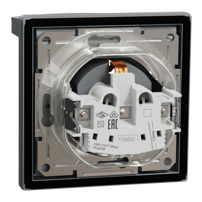 Розетка IP44 з кришкою, з заземленням, з захисними шторками, сталь Asfora, Schneider Electric [EPH3100362]