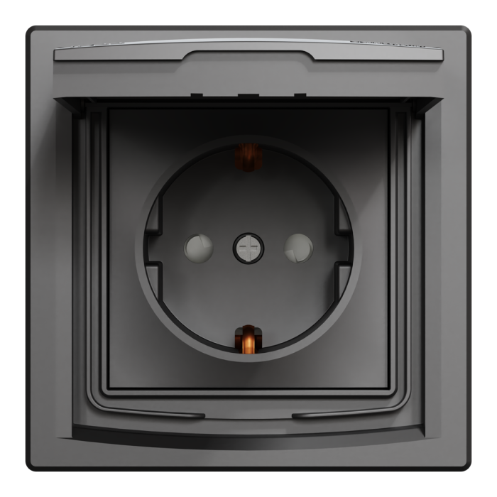 Розетка IP44 з кришкою, з заземленням, з захисними шторками, антрацит Asfora, Schneider Electric [EPH3100371]