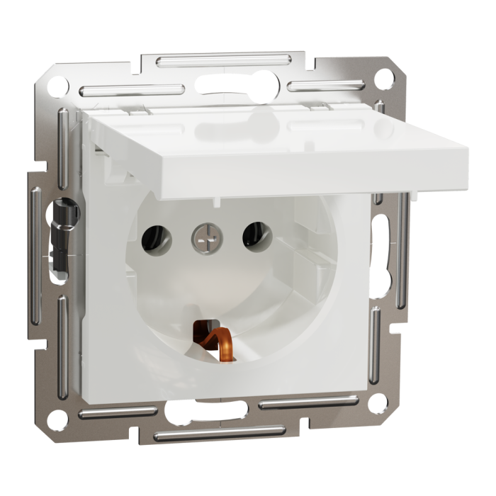 Розетка з заземленням та кришкою, білий, Asfora, без рамки, Schneider Electric [EPH3170121]