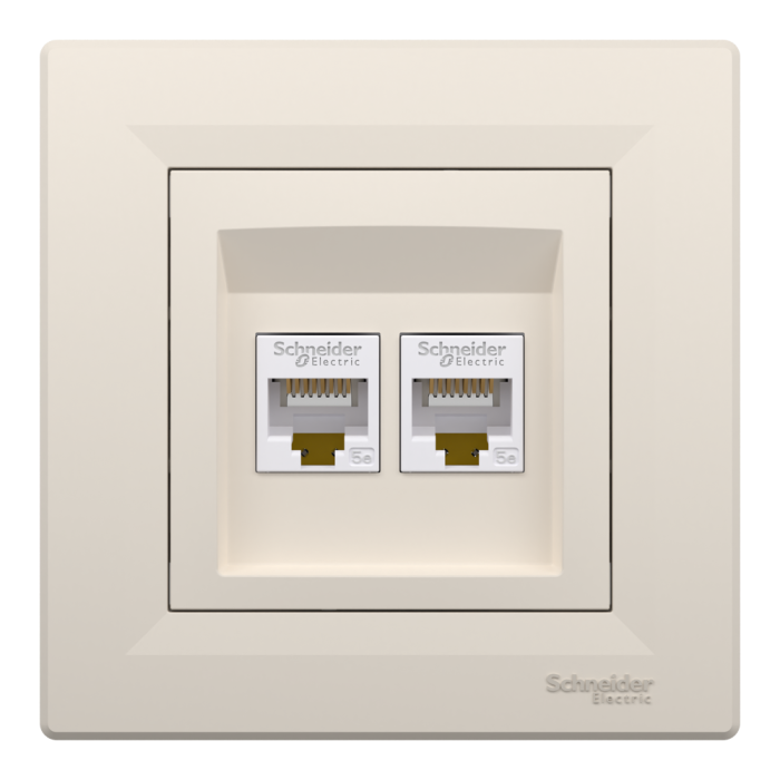 Розетка RJ45, тип UTP, utp кат. 5е подвійна крем Asfora, Schneider Electric [EPH4400123]