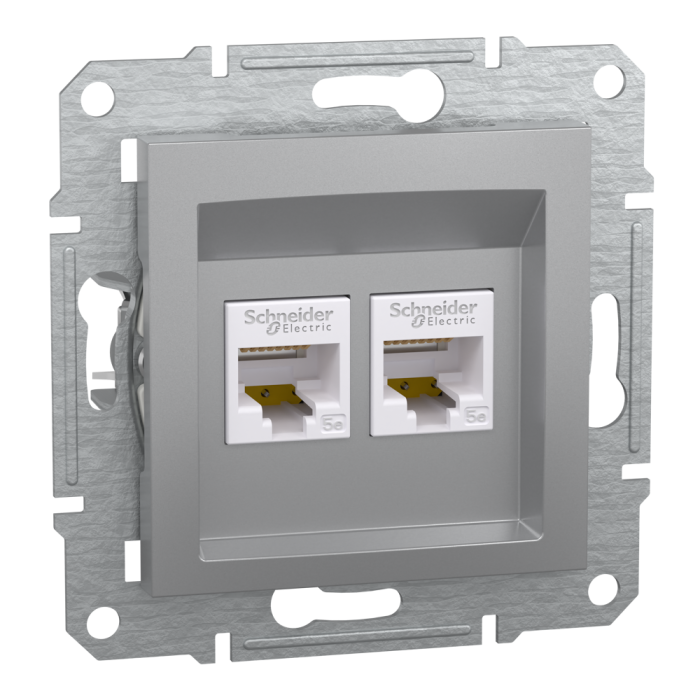 Розетка RJ45, тип UTP, кат. 5е подвійна Asfora алюміній, Schneider Electric [EPH4400161]