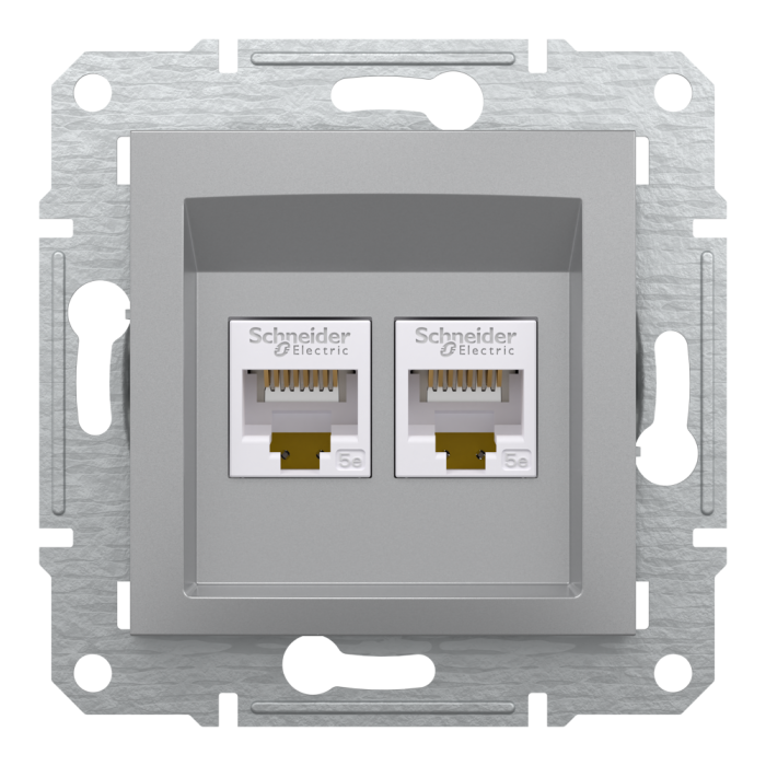 Розетка RJ45, тип UTP, кат. 5е подвійна Asfora алюміній, Schneider Electric [EPH4400161]