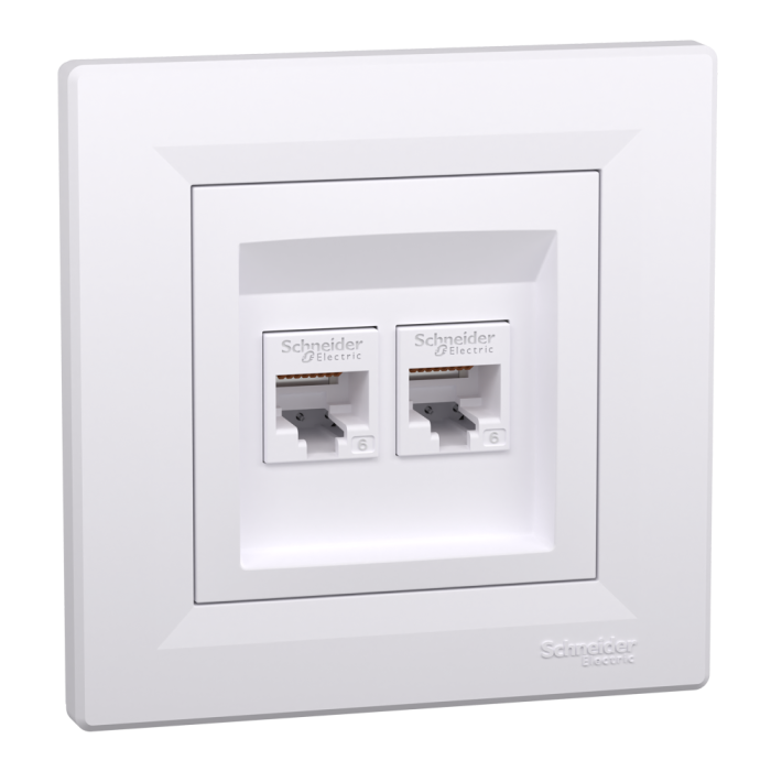 Розетка RJ45, тип UTP,  кат.6 подвійна біла Asfora, Schneider Electric [EPH4800121]