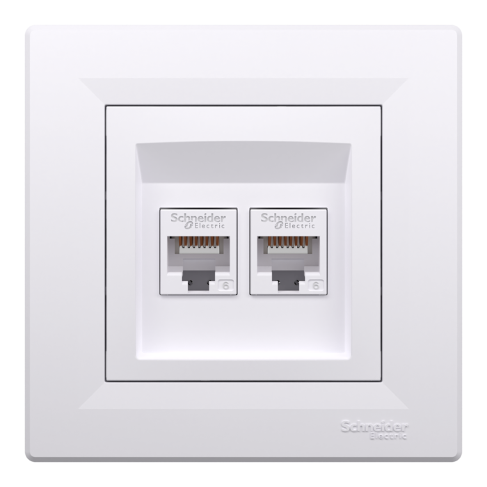Розетка RJ45, тип UTP,  кат.6 подвійна біла Asfora, Schneider Electric [EPH4800121]