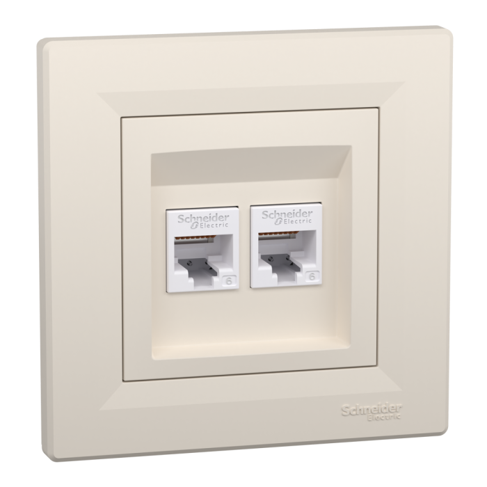 Розетка RJ45, тип UTP,  кат.6  подвійна крем Asfora, Schneider Electric [EPH4800123]