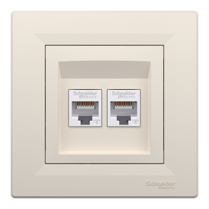 Розетка RJ45, тип UTP,  кат.6  подвійна крем Asfora, Schneider Electric [EPH4800123]