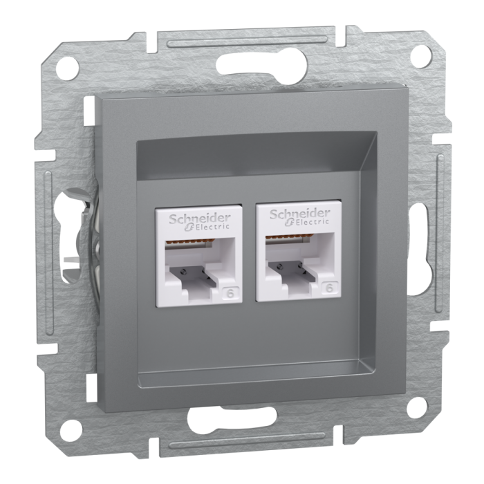 Розетка RJ45, тип UTP,  кат.6 подвійна Asfora сталь, Schneider Electric [EPH4800162]