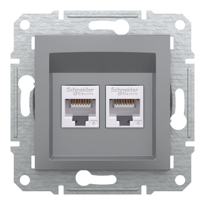 Розетка RJ45, тип UTP,  кат.6 подвійна Asfora сталь, Schneider Electric [EPH4800162]