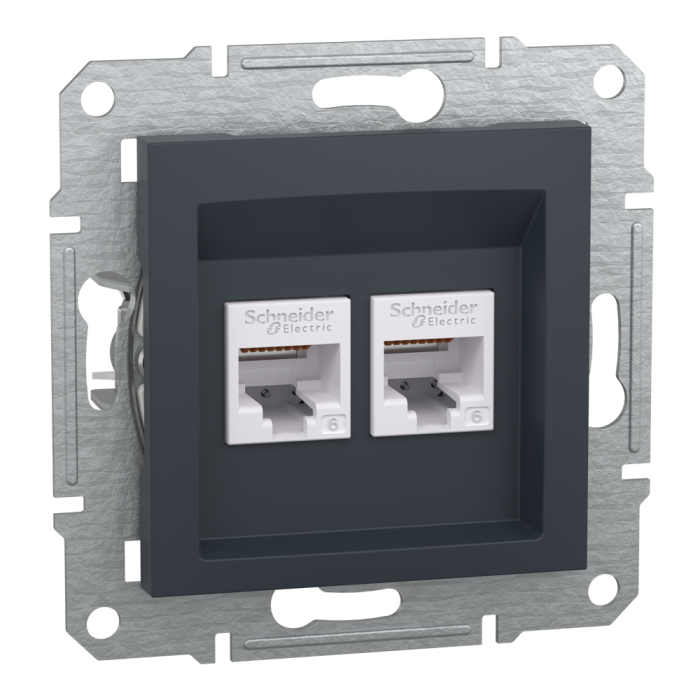 Розетка RJ45, тип UTP,  кат.6 подвійна Asfora антрацит, Schneider Electric [EPH4800171]