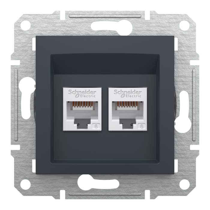 Розетка RJ45, тип UTP,  кат.6 подвійна Asfora антрацит, Schneider Electric [EPH4800171]