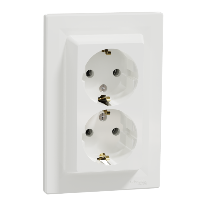 Розетка подвійна з заземленням біла Asfora, Schneider Electric [EPH9900121]