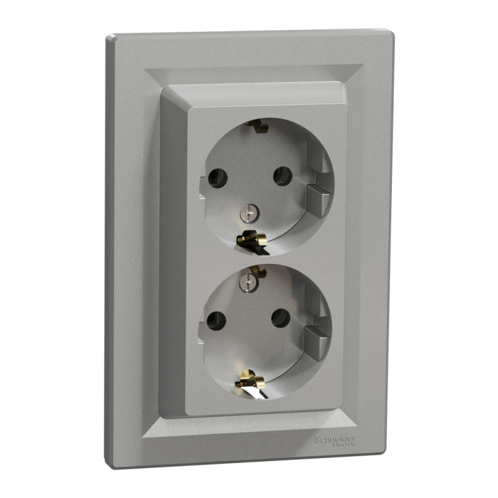 Розетка подвійна з заземленням алюміній Asfora, Schneider Electric [EPH9900161]