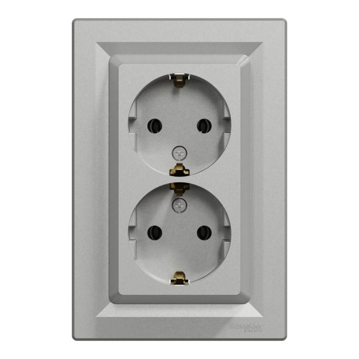 Розетка подвійна з заземленням алюміній Asfora, Schneider Electric [EPH9900161]