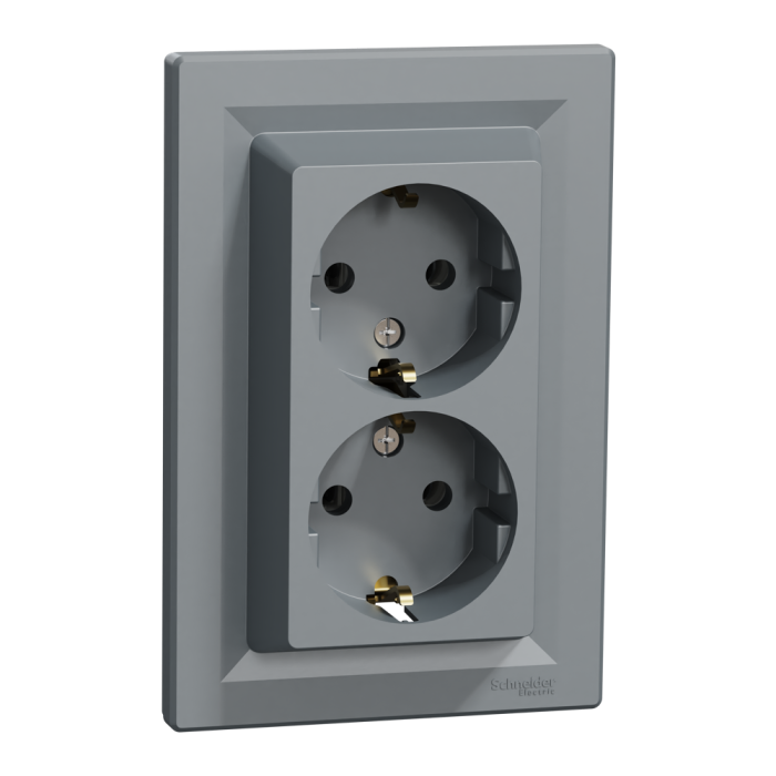 Розетка подвійна з заземленням сталь Asfora, Schneider Electric [EPH9900162]