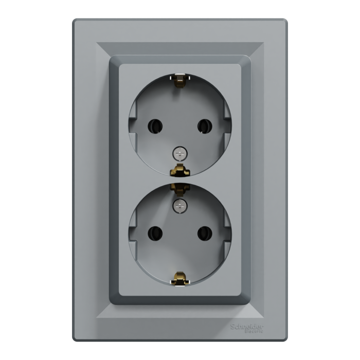 Розетка подвійна з заземленням сталь Asfora, Schneider Electric [EPH9900162]