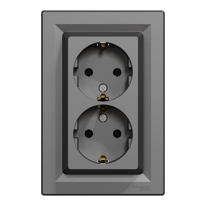 Розетка подвійна з заземленням антрацит Asfora, Schneider Electric [EPH9900171]