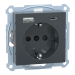 Зарядний пристрій USB + розетка, чорна, 16 А, Merten - Schneider Electric [MTN2367-0414]