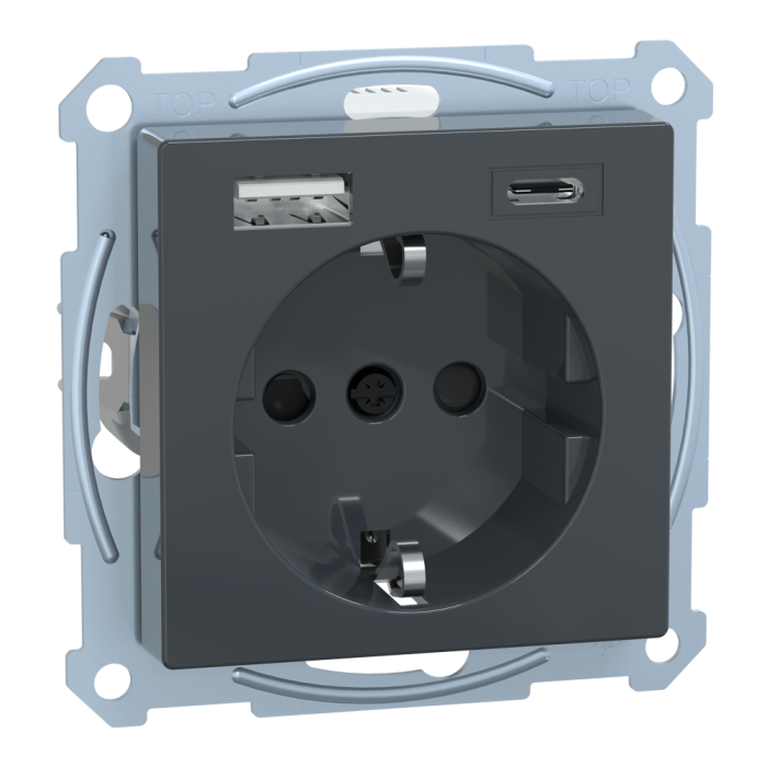 Зарядний пристрій USB + розетка, 16 А, чорна, Merten, Schneider Electric [MTN2367-0414]