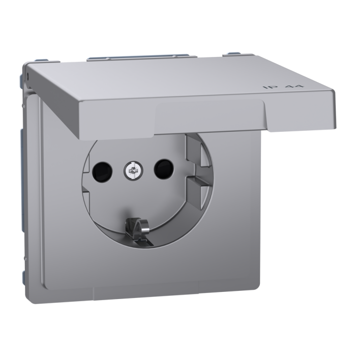 Розетка, Merten, D-Life РОЗ. з/к і криш. IP44 НЕРЖ.СТАЛЬ, нержавіюча сталь, Schneider Electric, [MTN2314-6036]