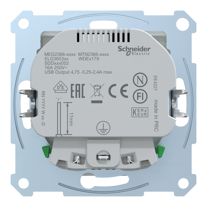 Зарядний пристрій USB + розетка, Merten, Розетка Schuko з 2 USB 2, білий (ral 9016), Schneider Electric, [MTN2366-0325]