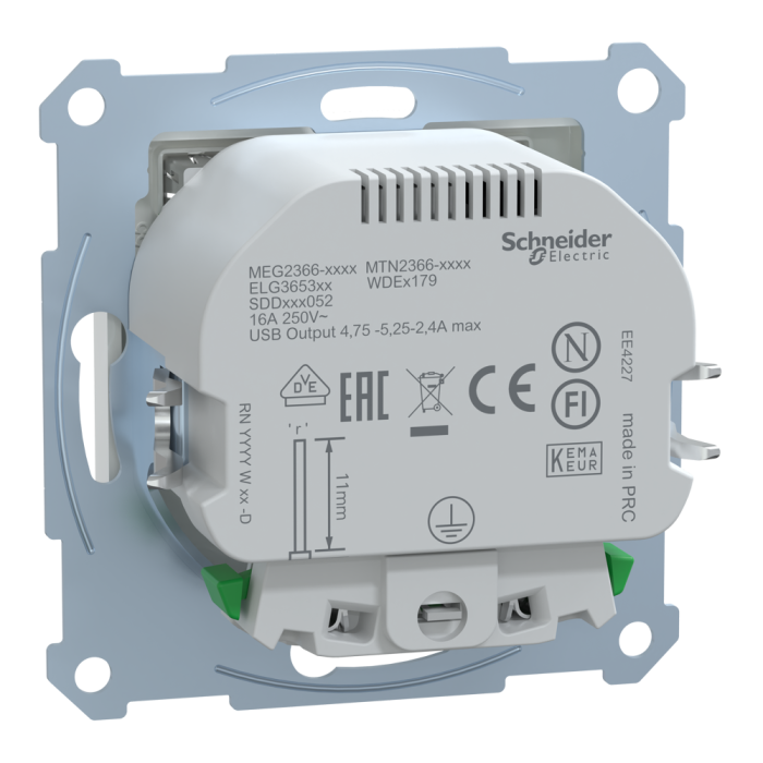 Зарядний пристрій USB + розетка, Merten, Розетка Schuko з 2 USB 2, білий (ral 9016), Schneider Electric, [MTN2366-0325]
