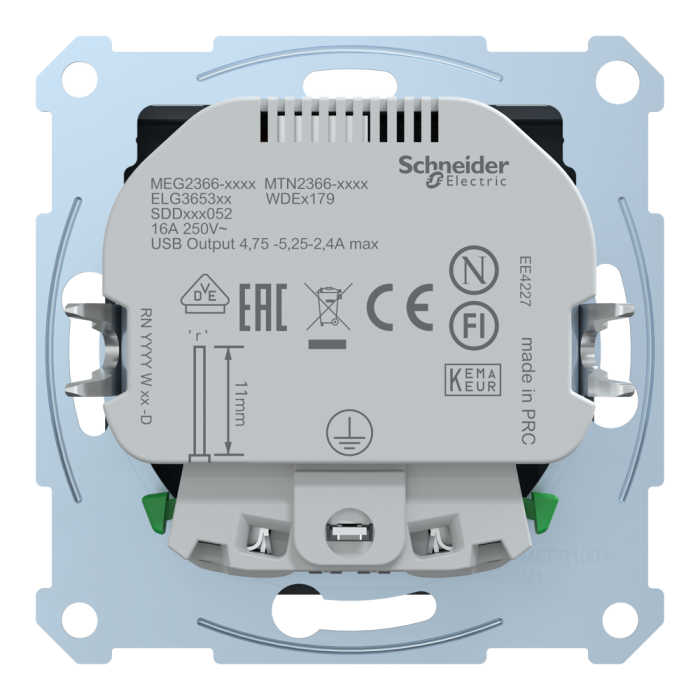 Зарядний пристрій USB + розетка, Merten, Розетка Schuko з 2 USB 2, чорний (ral 7024), Schneider Electric, [MTN2366-0414]