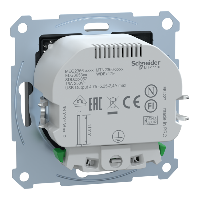 Зарядний пристрій USB + розетка, 16 А, чорна, Merten, Schneider Electric [MTN2366-0414]