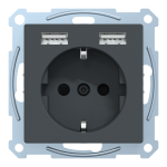 Зарядний пристрій USB + розетка, Merten, Розетка Schuko з 2 USB 2, чорний (ral 7024), Schneider Electric, [MTN2366-0414]
