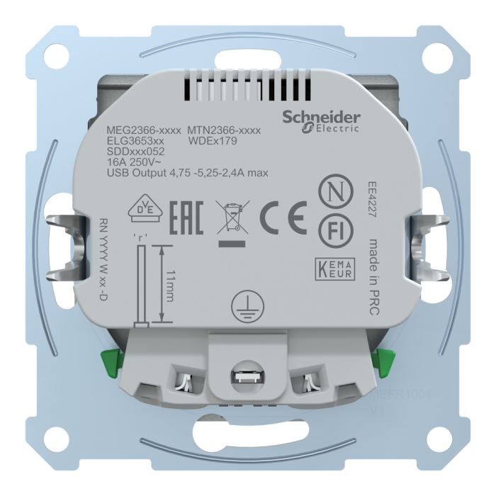 Зарядний пристрій USB + розетка, Merten, Розетка Schuko з 2 USB 2, алюмінієвий, Schneider Electric, [MTN2366-0460]