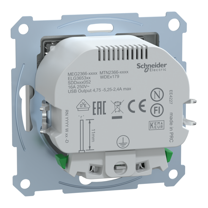 Зарядний пристрій USB + розетка, 16 А, алюмінієва, Merten, Schneider Electric [MTN2366-0460]