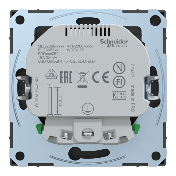 Зарядний пристрій USB + розетка, 16 А, чорна, Merten, Schneider Electric [MTN2366-6034]