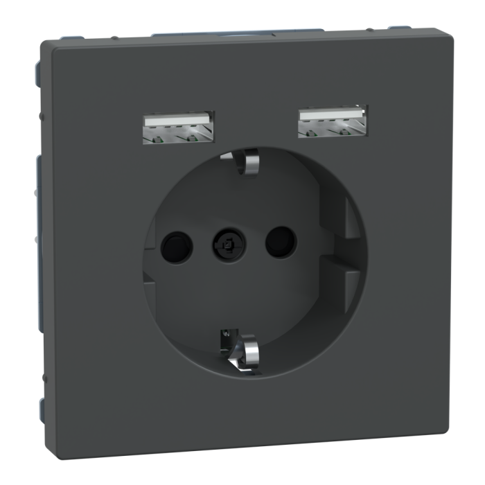 Зарядний пристрій USB + розетка, 16 А, чорна, Merten, Schneider Electric [MTN2366-6034]