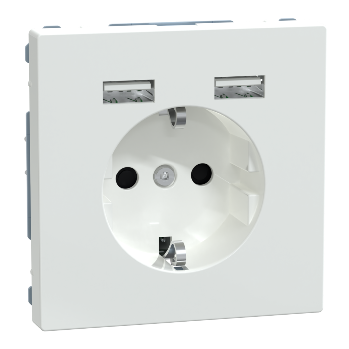 Зарядний пристрій USB + розетка, Merten, Роз.Schuko з 2 USB 2, лотосовий білий (ral 9016), Schneider Electric, [MTN2366-6035]