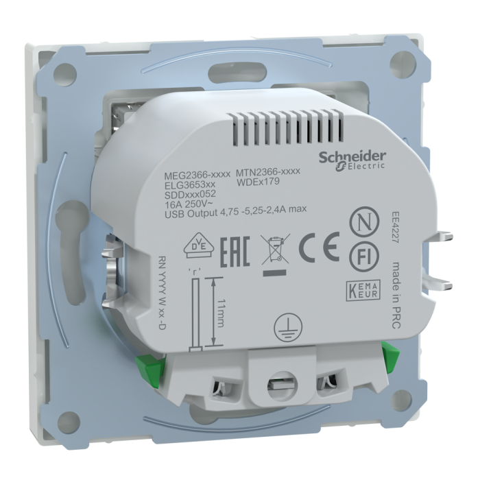 Зарядний пристрій USB + розетка, Merten, Роз.Schuko з 2 USB 2, лотосовий білий (ral 9016), Schneider Electric, [MTN2366-6035]