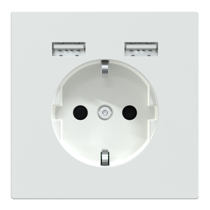 Зарядний пристрій USB + розетка, Merten, Роз.Schuko з 2 USB 2, лотосовий білий (ral 9016), Schneider Electric, [MTN2366-6035]