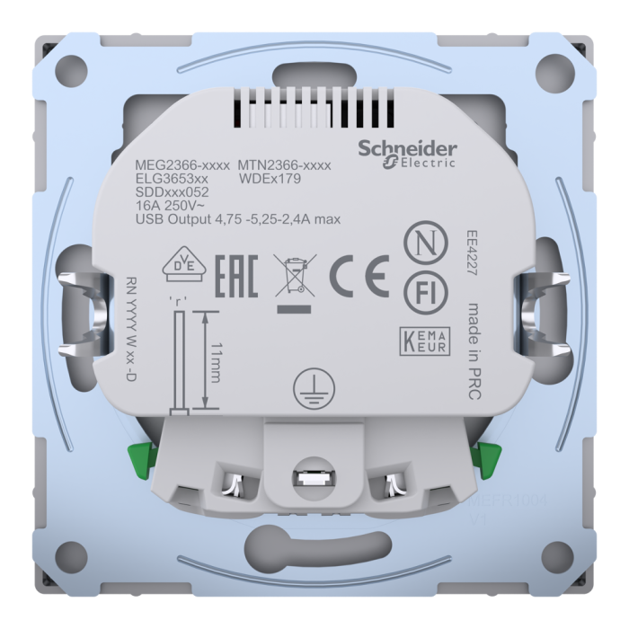 Зарядний пристрій USB + розетка, 16 А, нержавіюча сталь, Merten, Schneider Electric [MTN2366-6036]