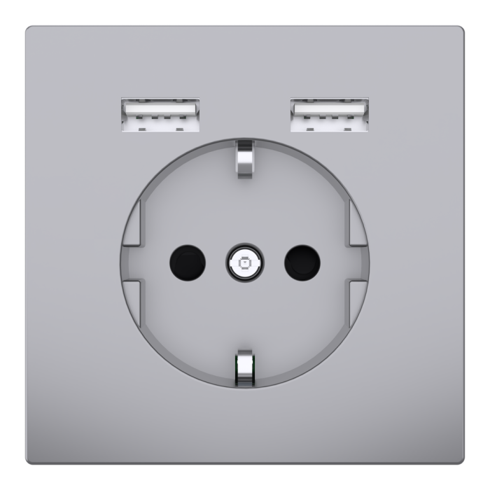 Зарядний пристрій USB + розетка, 16 А, нержавіюча сталь, Merten, Schneider Electric [MTN2366-6036]